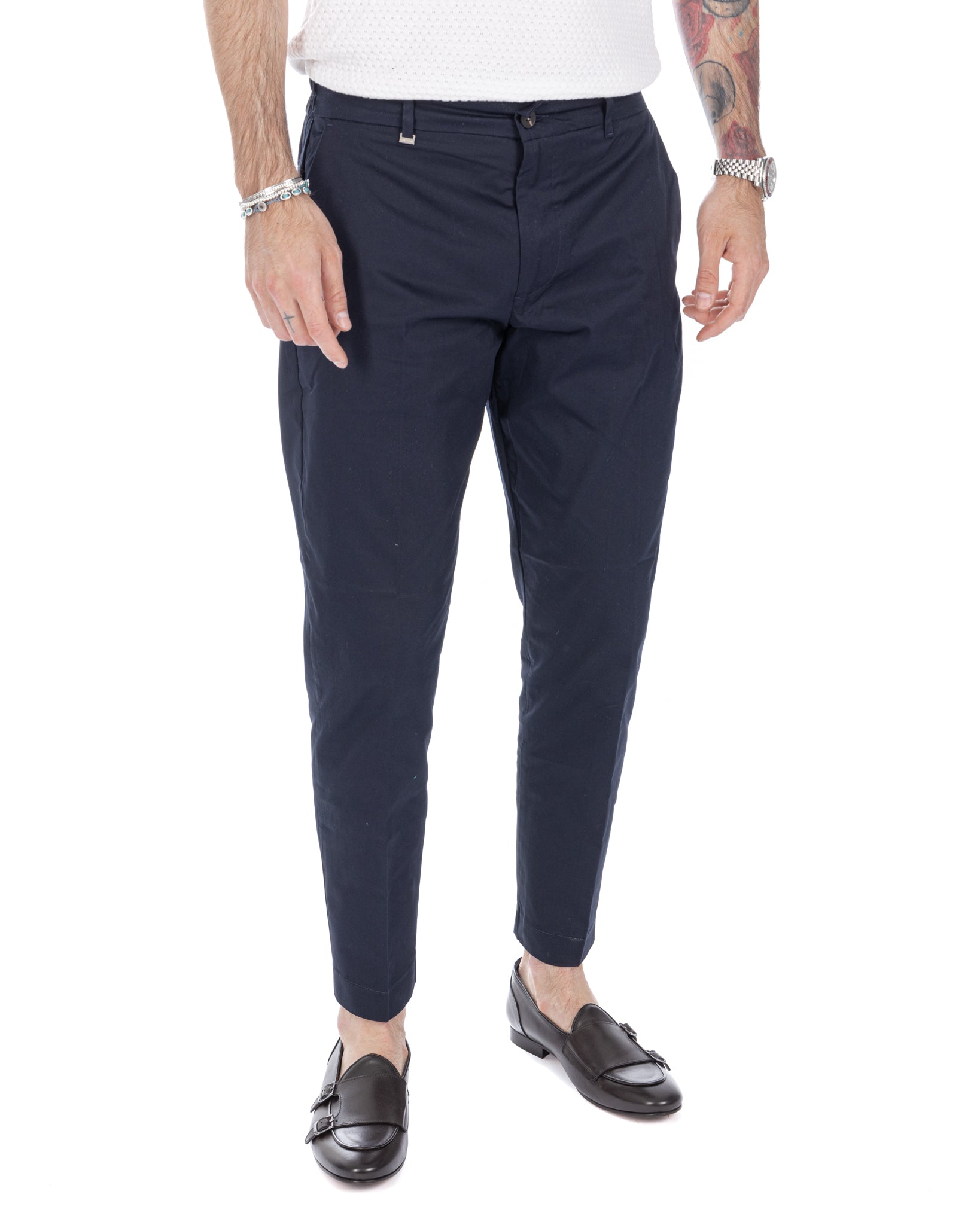 Elder - pantalon capri bleu en coton d'été