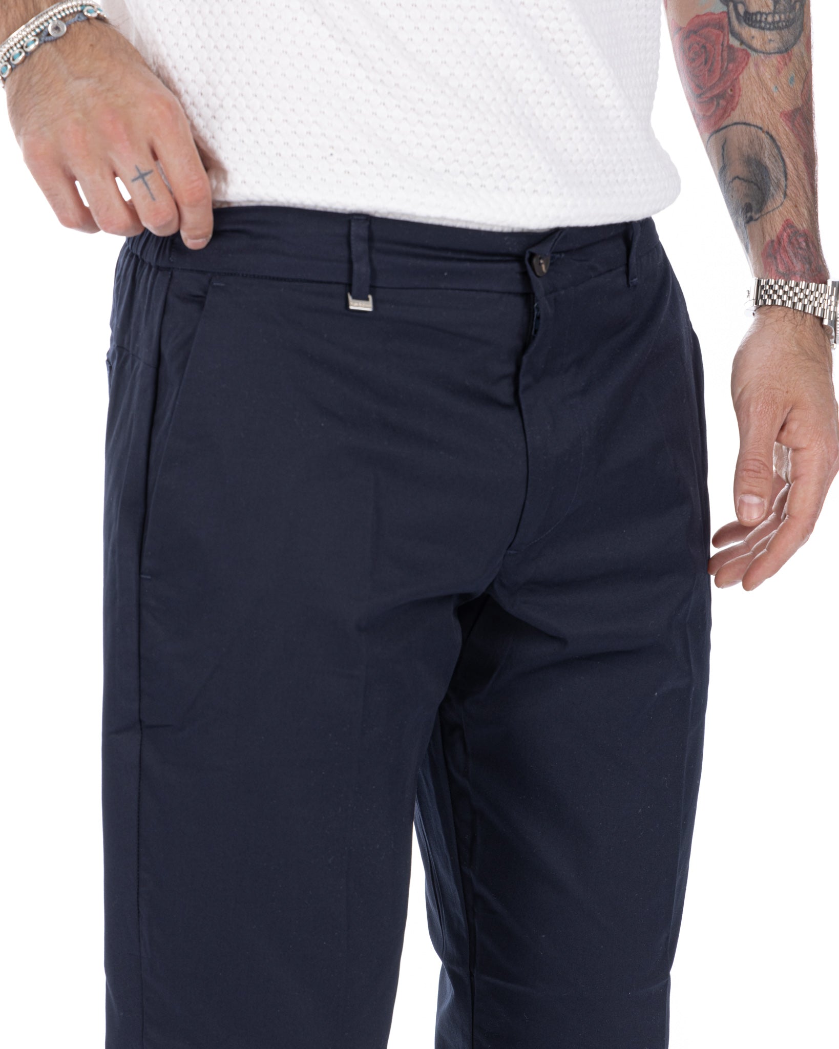 Elder - pantalone capri blu in cotone estivo