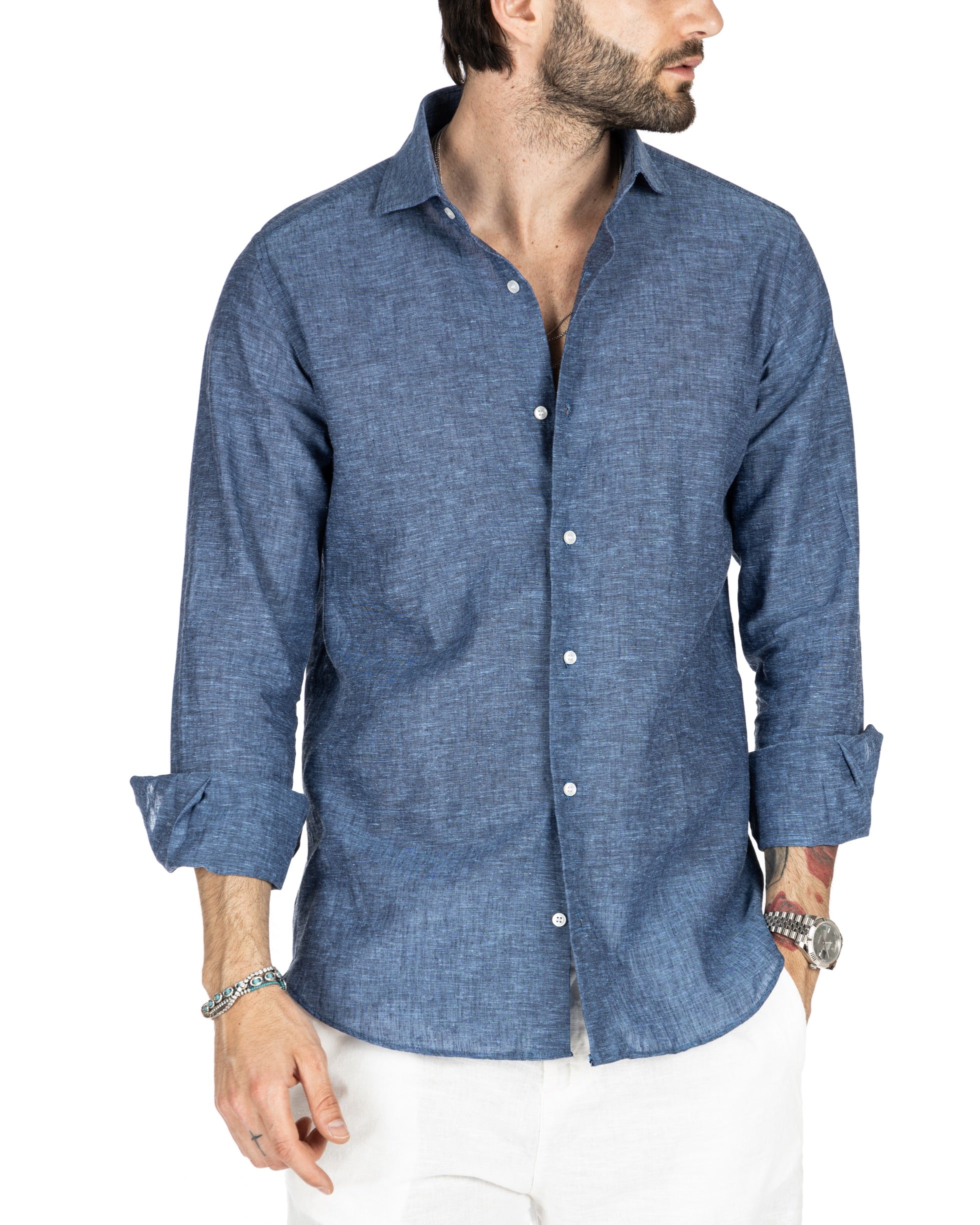 PRAIANO - CHEMISE CLASSIQUE EN DENIM LIN