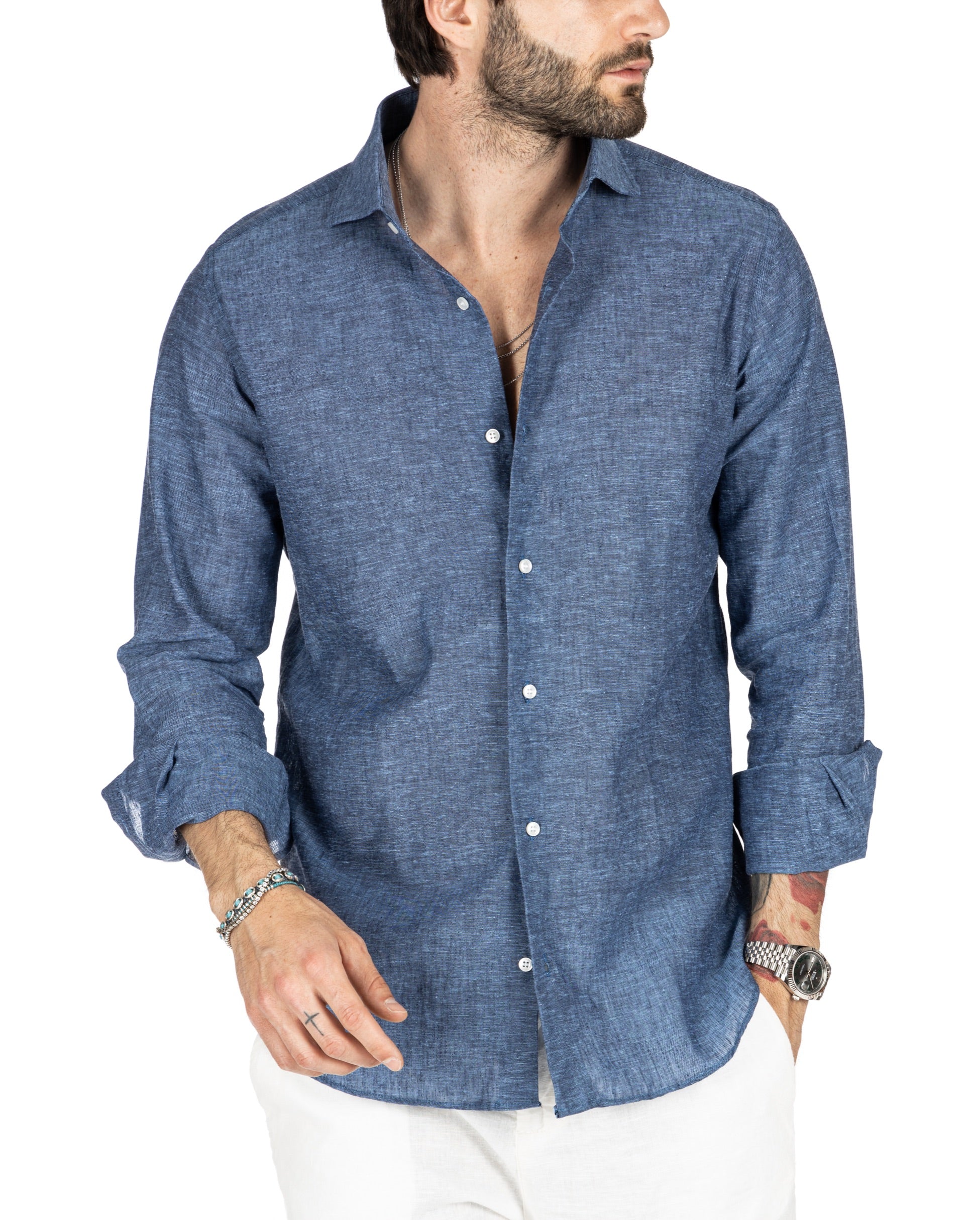 PRAIANO - CHEMISE CLASSIQUE EN DENIM LIN
