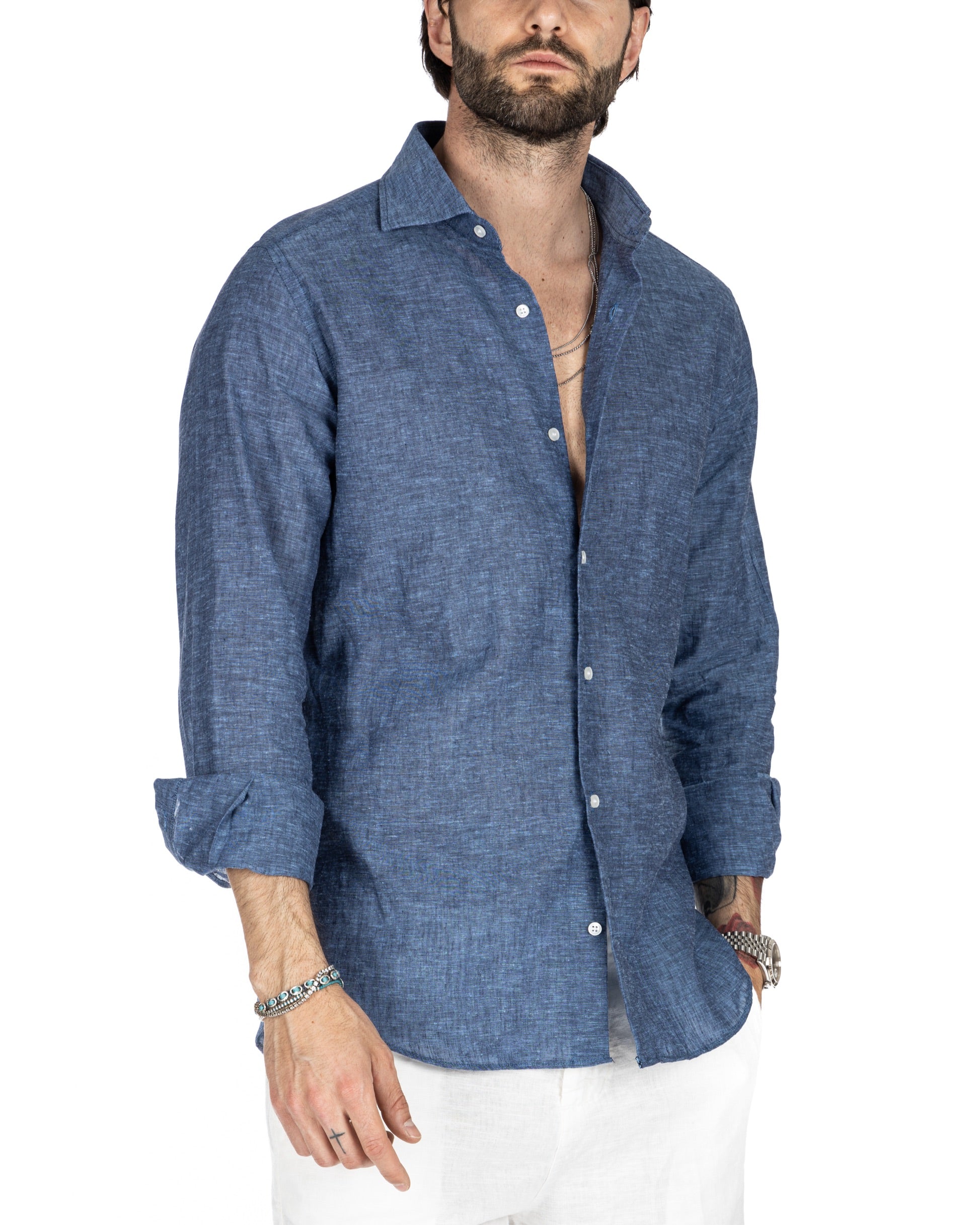 PRAIANO - CHEMISE CLASSIQUE EN DENIM LIN