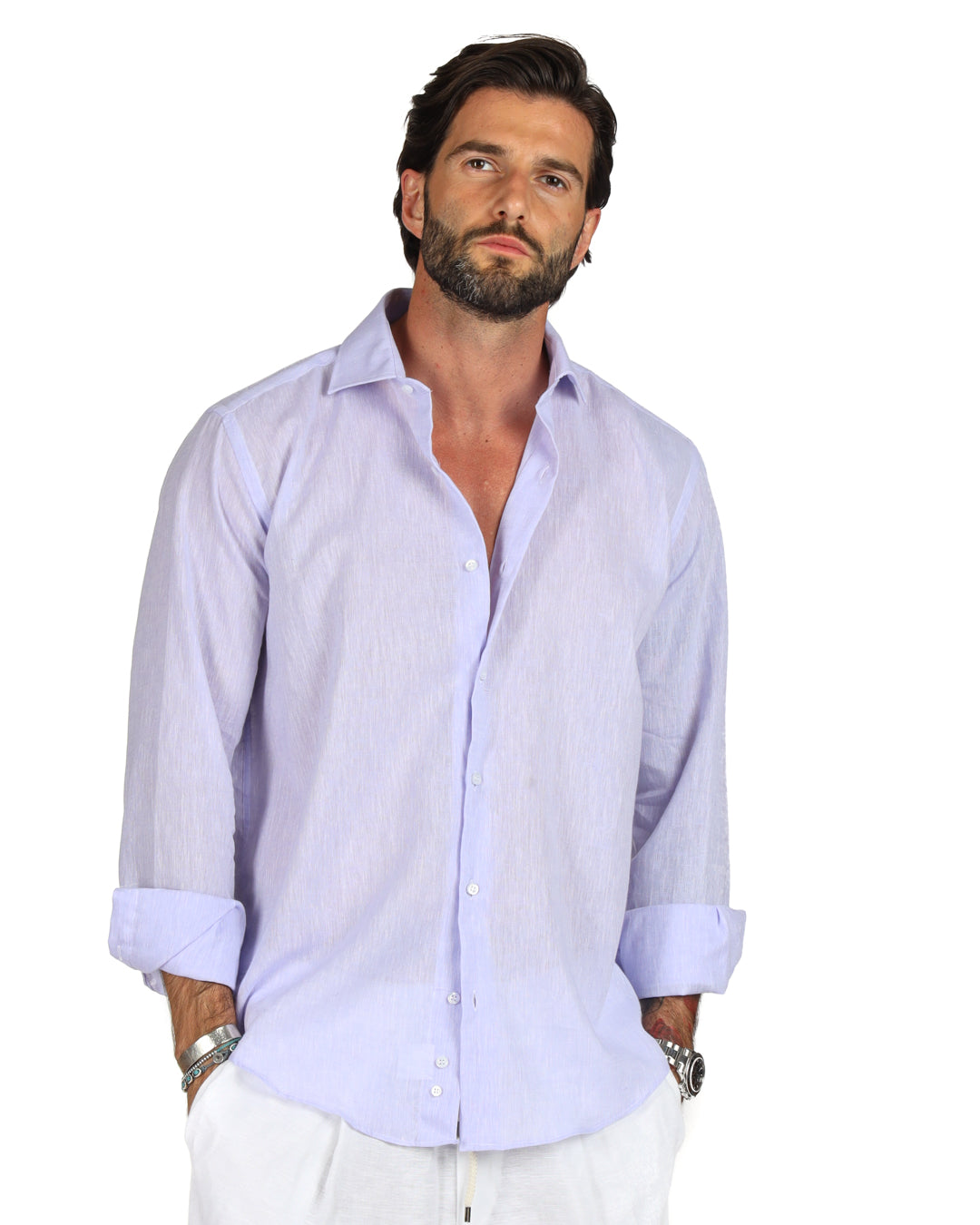 Praiano - Classic lilac linen shirt
