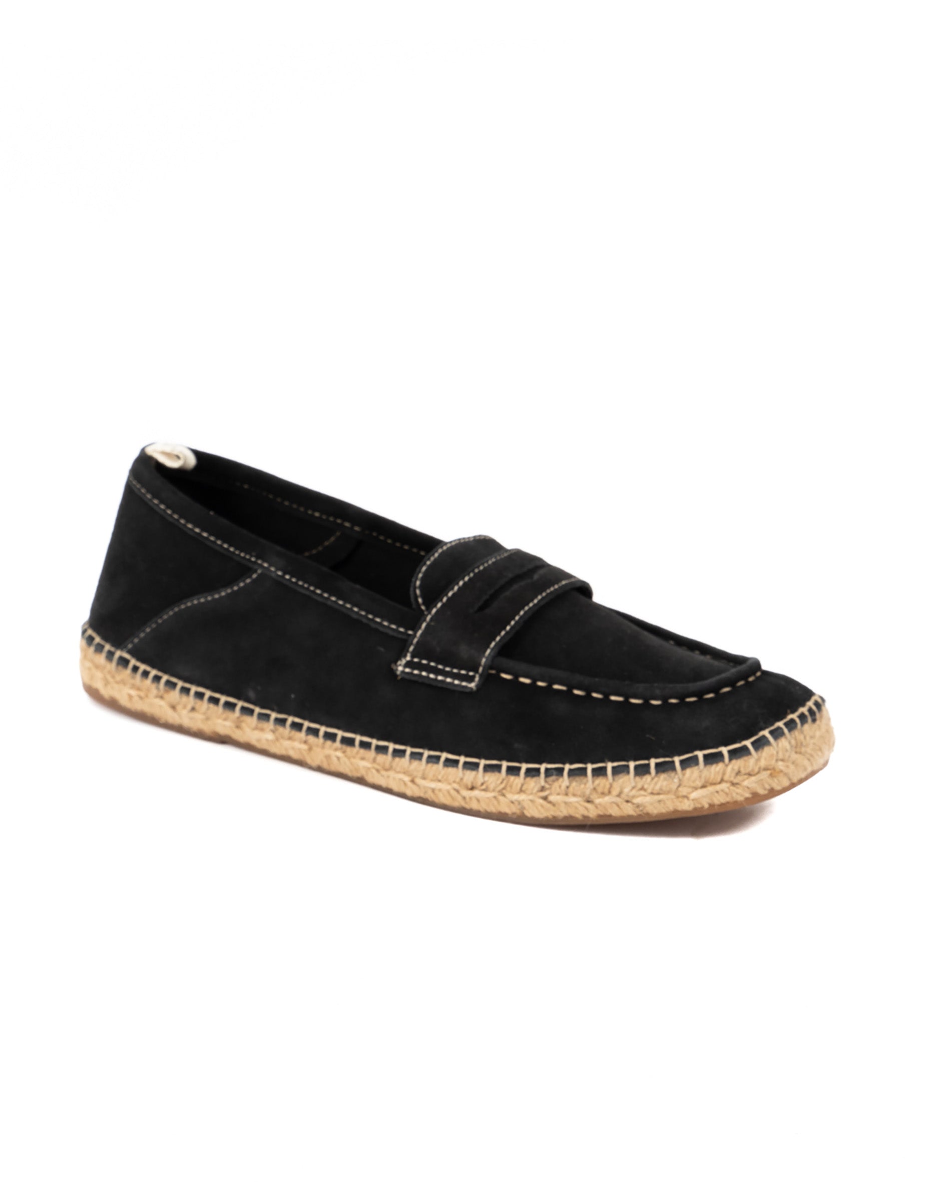 Roma - black suede moccasin with rope sole