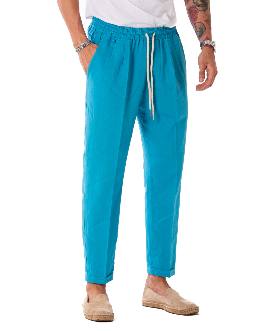 Larry - pantalon en lin turquoise