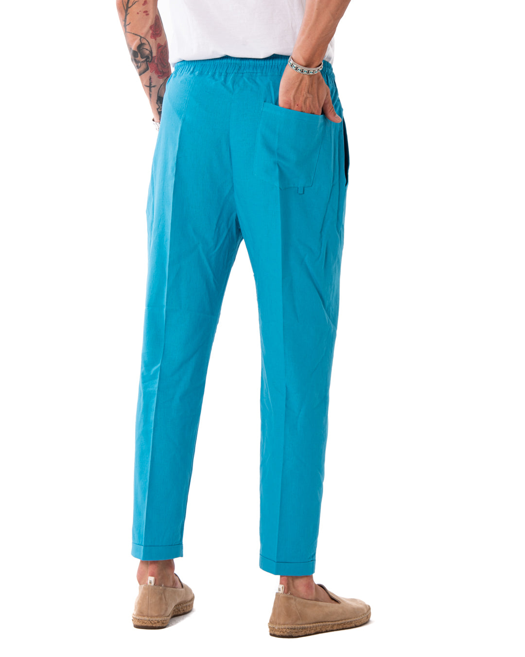 Larry - pantalon en lin turquoise