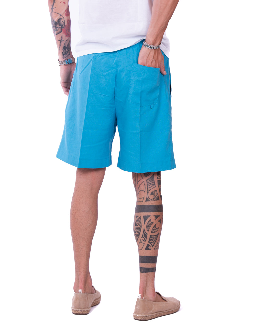 Larry - turquoise linen Bermuda shorts